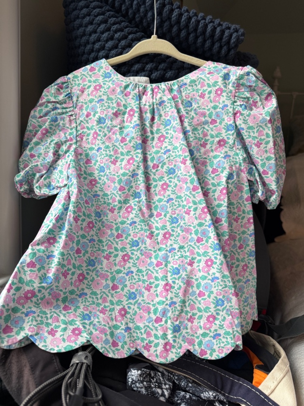 NWOT Jacadi Floral Puff-Sleeve Blouse in Pink and Mint Girls Size 6